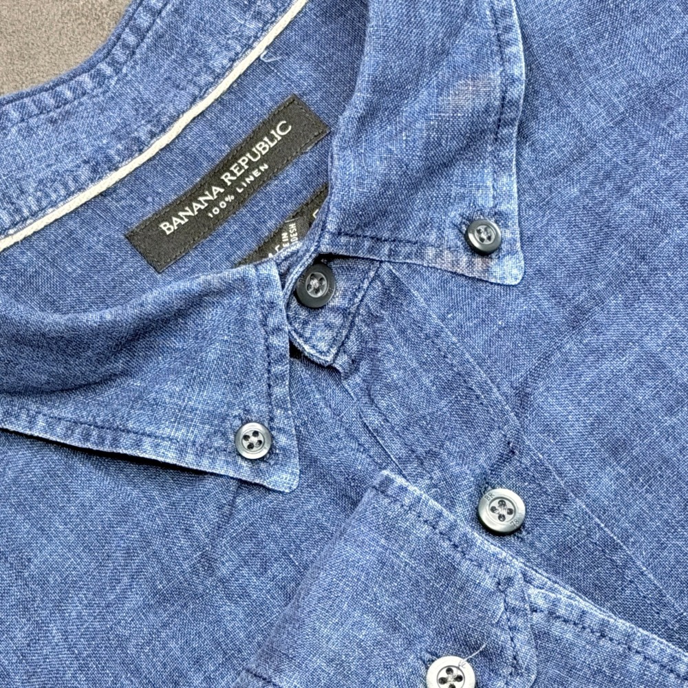 Banana Republic Linen Shirt Mens L Tall Blue Long Sleeve Button Up Camden Fit